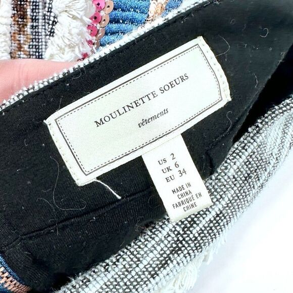 Anthropologie Moulinette Soeurs Erine beaded mixed material fall mini skirt 2 - Picture 6 of 12